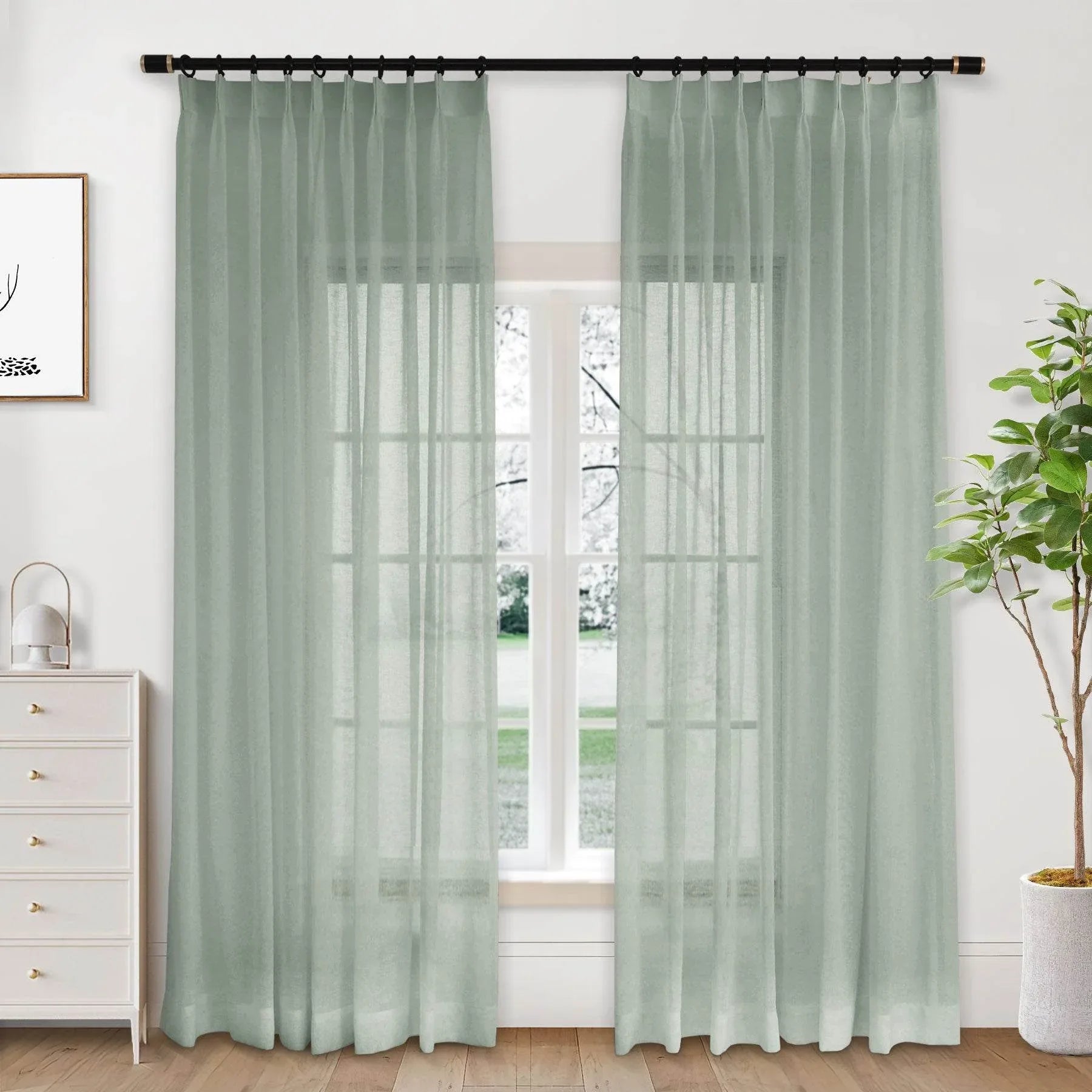 B01 Linen Textured Airy Sheer Curtain Pinch Pleat - Cololeaf -- #30 Light Grey