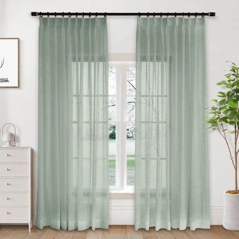 B01 Linen Textured Airy Sheer Curtain Pinch Pleat - Cololeaf -- #30 Light Grey