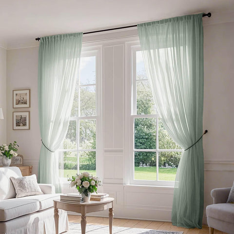 B01 Linen Textured Airy Sheer Curtain Pinch Pleat - Cololeaf -- #30 Light Grey