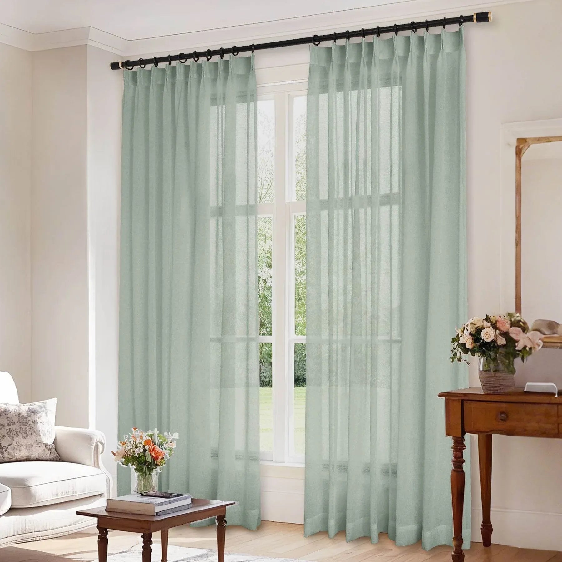 B01 Linen Textured Airy Sheer Curtain Pinch Pleat - Cololeaf -- #30 Light Grey
