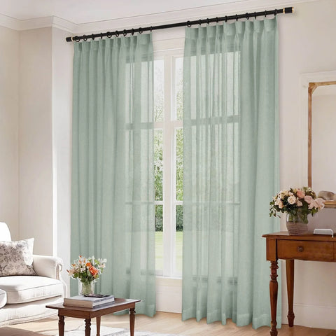 B01 Linen Textured Airy Sheer Curtain Pinch Pleat - Cololeaf -- #30 Light Grey