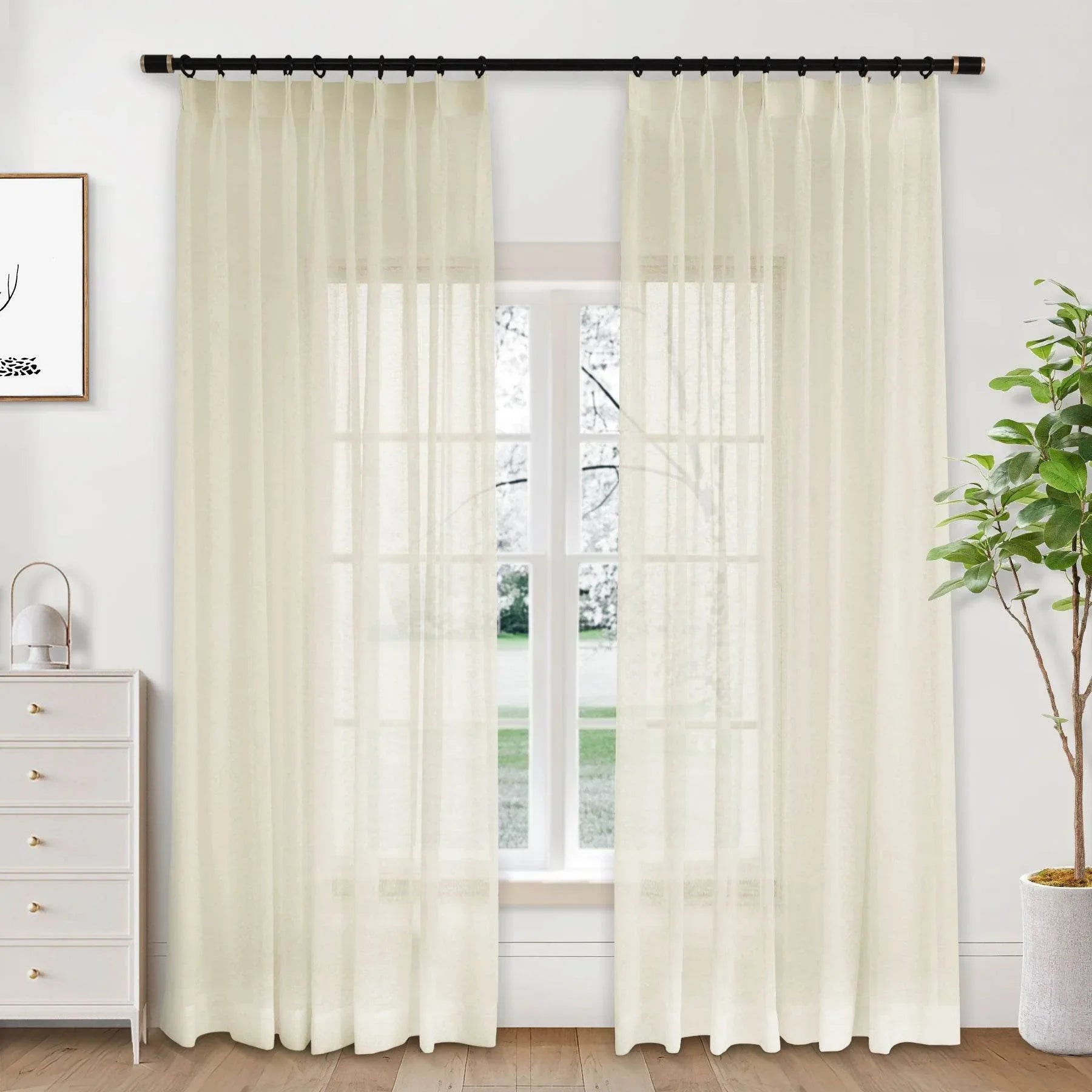 B01 Linen Textured Airy Sheer Curtain Pinch Pleat - Cololeaf -- #30 Light Grey