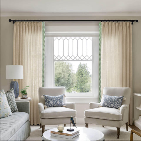 1908 Linen Blend Unlined Breathable & Natural Curtain Pinch Pleat with Trim Border - Cololeaf -- #0 Snow White