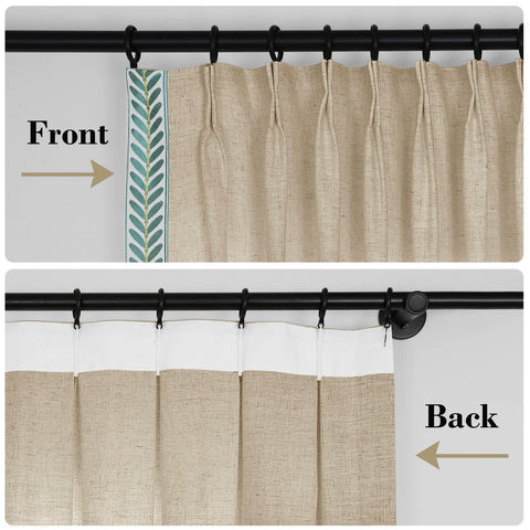 1908 Linen Blend Unlined Breathable & Natural Curtain Pinch Pleat with Trim Border - Cololeaf -- #0 Snow White