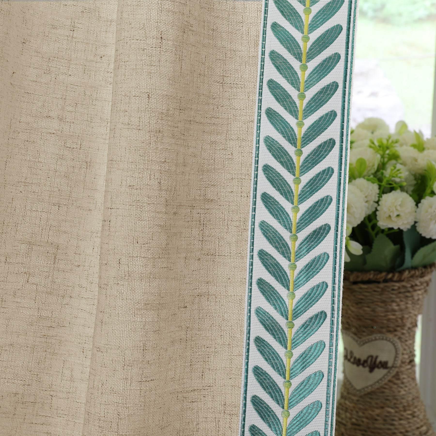 1908 Linen Blend Unlined Breathable & Natural Curtain Pinch Pleat with Trim Border - Cololeaf -- #0 Snow White