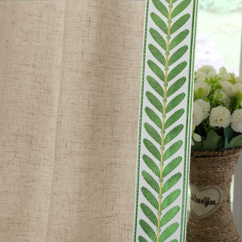 1908 Linen Blend Unlined Breathable & Natural Curtain Pinch Pleat with Trim Border - Cololeaf -- #0 Snow White