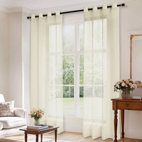 B01 Linen Textured Airy Sheer Curtain Grommet - Cololeaf -- #30 Light Grey