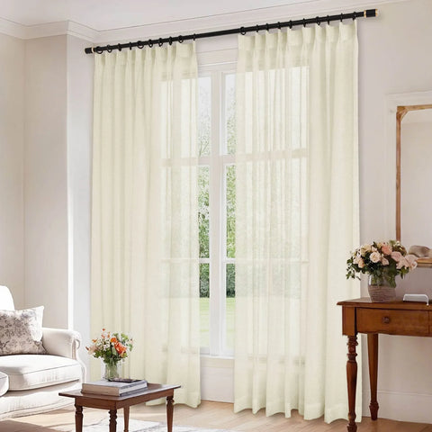 B01 Linen Textured Airy Sheer Curtain Pinch Pleat - Cololeaf -- #30 Light Grey