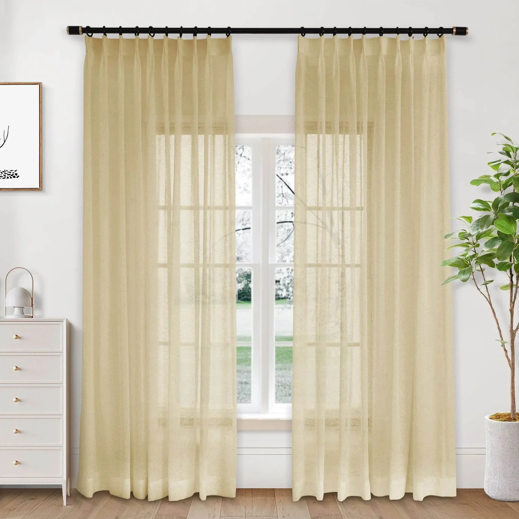 B01 Linen Textured Airy Sheer Curtain Pinch Pleat - Cololeaf -- #30 Light Grey