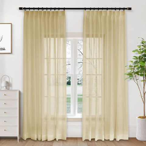 B01 Linen Textured Airy Sheer Curtain Pinch Pleat - Cololeaf -- #30 Light Grey