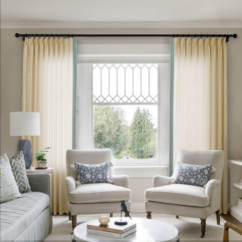1908 Linen Blend Unlined Breathable & Natural Curtain Pinch Pleat with Trim Border - Cololeaf -- #0 Snow White