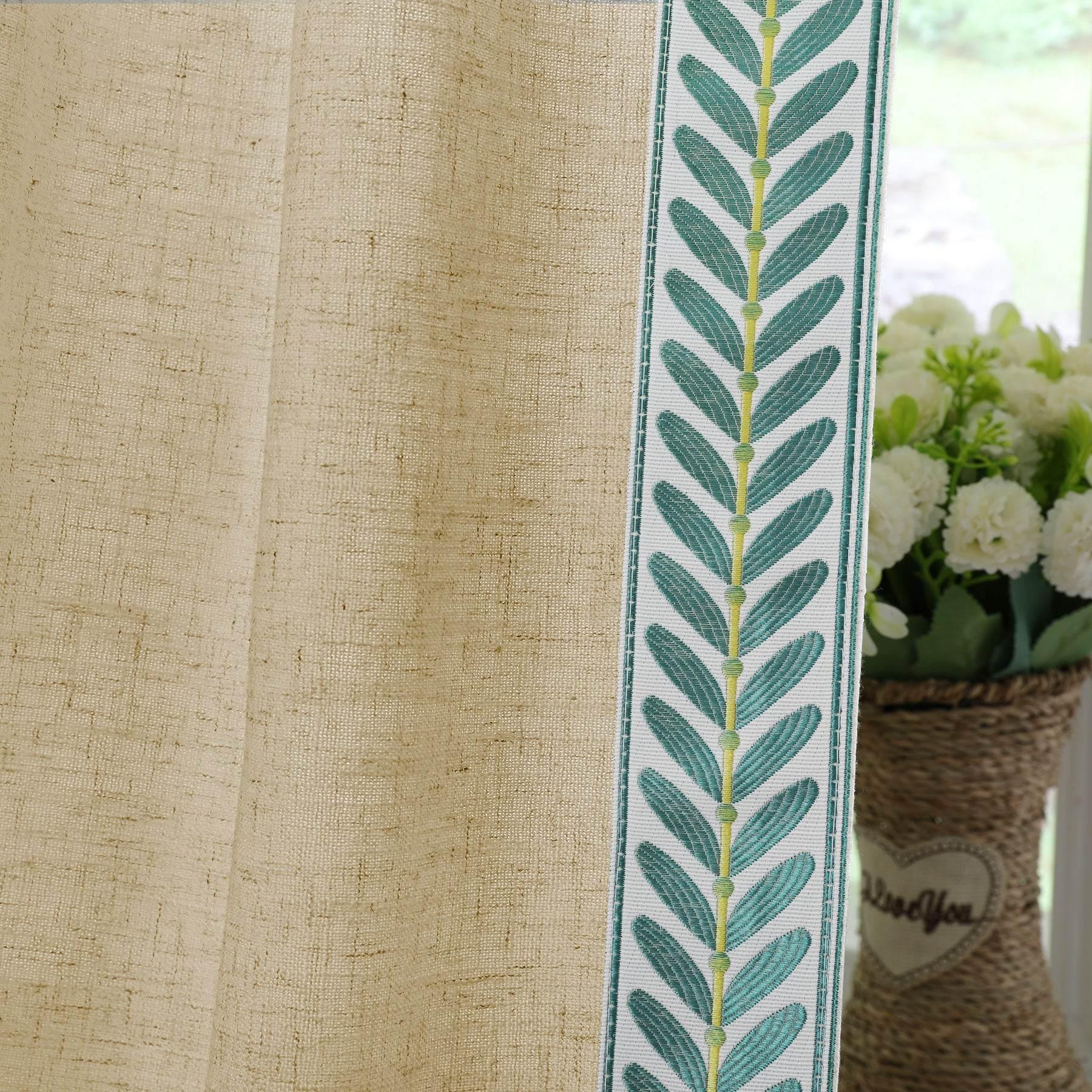 1908 Linen Blend Unlined Breathable & Natural Curtain Pinch Pleat with Trim Border - Cololeaf -- #0 Snow White