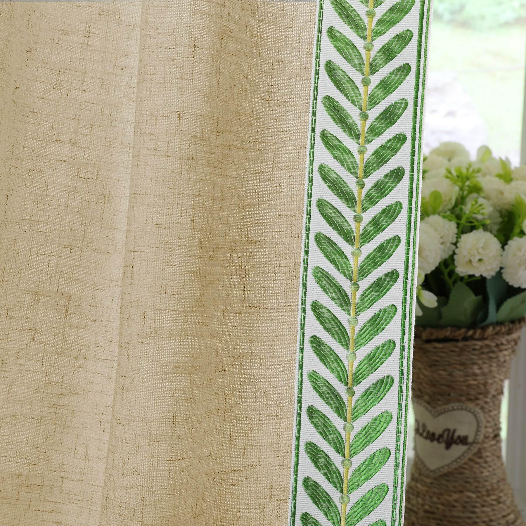 1908 Linen Blend Unlined Breathable & Natural Curtain Pinch Pleat with Trim Border - Cololeaf -- #0 Snow White