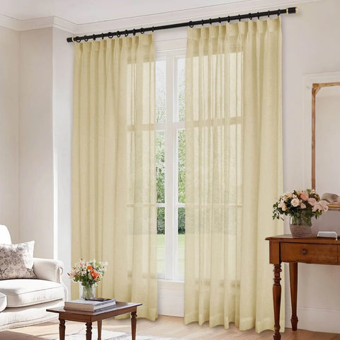B01 Linen Textured Airy Sheer Curtain Pinch Pleat - Cololeaf -- #30 Light Grey