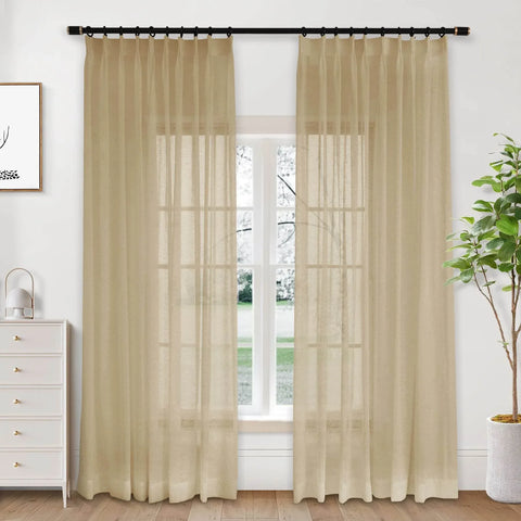 B01 Linen Textured Airy Sheer Curtain Pinch Pleat - Cololeaf -- #30 Light Grey