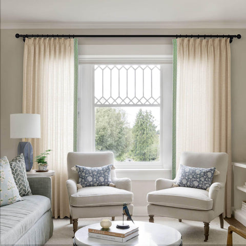 1908 Linen Blend Unlined Breathable & Natural Curtain Pinch Pleat with Trim Border - Cololeaf -- #0 Snow White