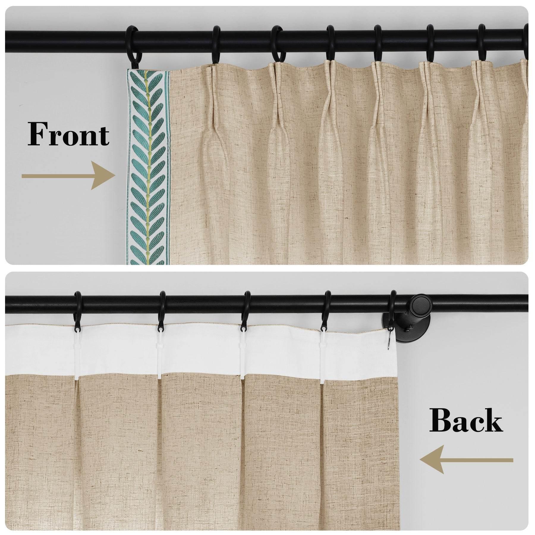 1908 Linen Blend Unlined Breathable & Natural Curtain Pinch Pleat with Trim Border - Cololeaf -- #0 Snow White