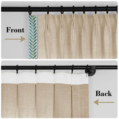 1908 Linen Blend Unlined Breathable & Natural Curtain Pinch Pleat with Trim Border - Cololeaf -- #0 Snow White
