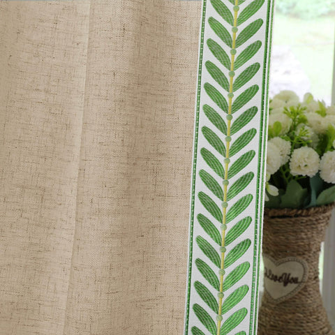 1908 Linen Blend Unlined Breathable & Natural Curtain Pinch Pleat with Trim Border - Cololeaf -- #0 Snow White