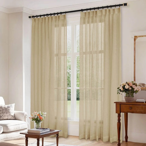 B01 Linen Textured Airy Sheer Curtain Pinch Pleat - Cololeaf -- #30 Light Grey
