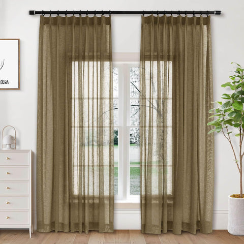 B01 Linen Textured Airy Sheer Curtain Pinch Pleat - Cololeaf -- #30 Light Grey