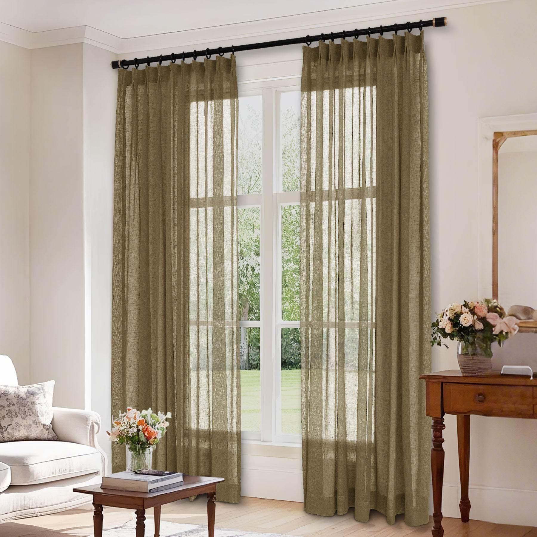 B01 Linen Textured Airy Sheer Curtain Pinch Pleat - Cololeaf -- #30 Light Grey