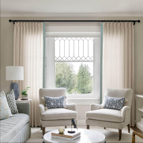 1908 Linen Blend Unlined Breathable & Natural Curtain Pinch Pleat with Trim Border - Cololeaf -- #0 Snow White