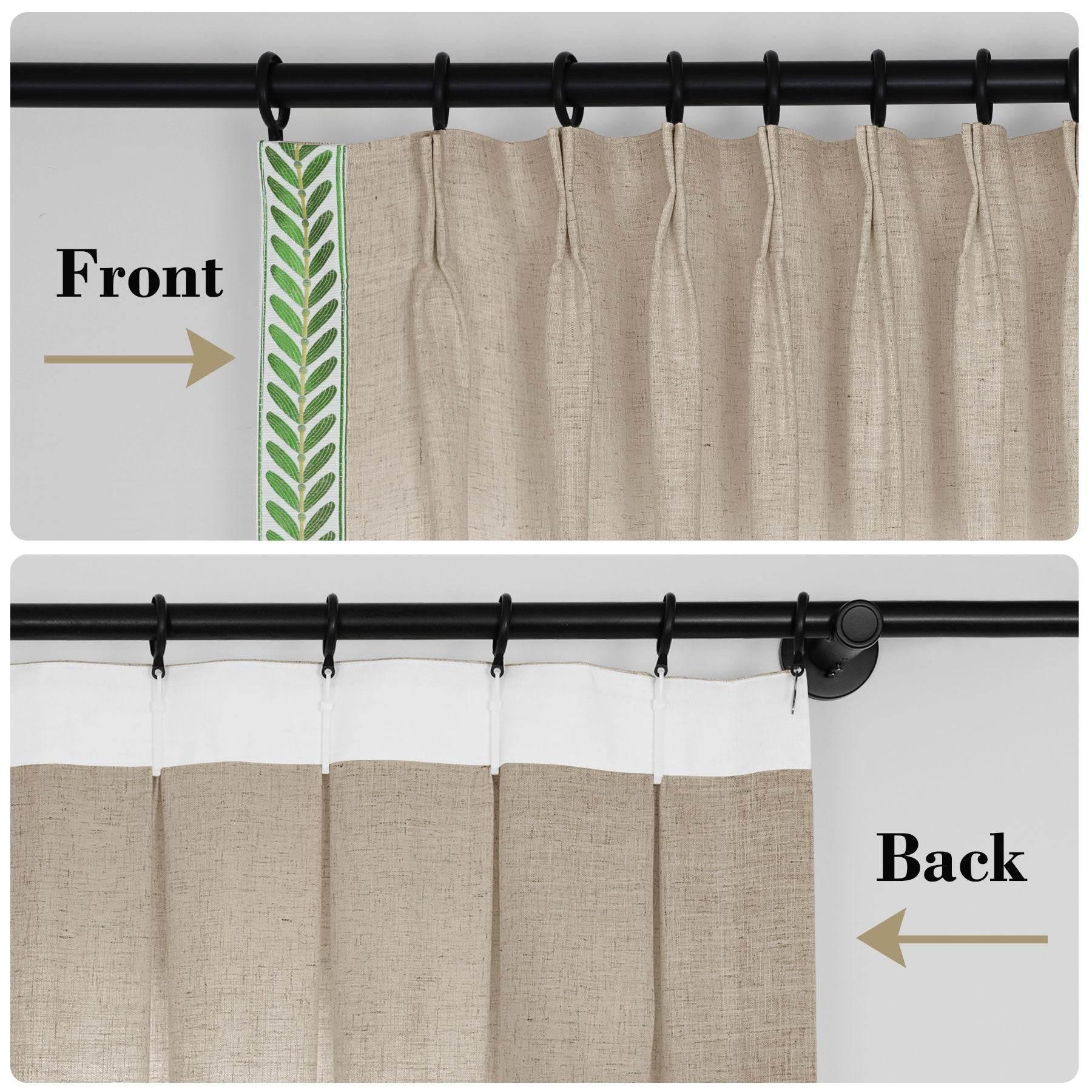 1908 Linen Blend Unlined Breathable & Natural Curtain Pinch Pleat with Trim Border - Cololeaf -- #0 Snow White