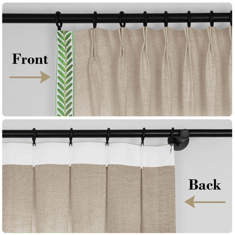1908 Linen Blend Unlined Breathable & Natural Curtain Pinch Pleat with Trim Border - Cololeaf -- #0 Snow White