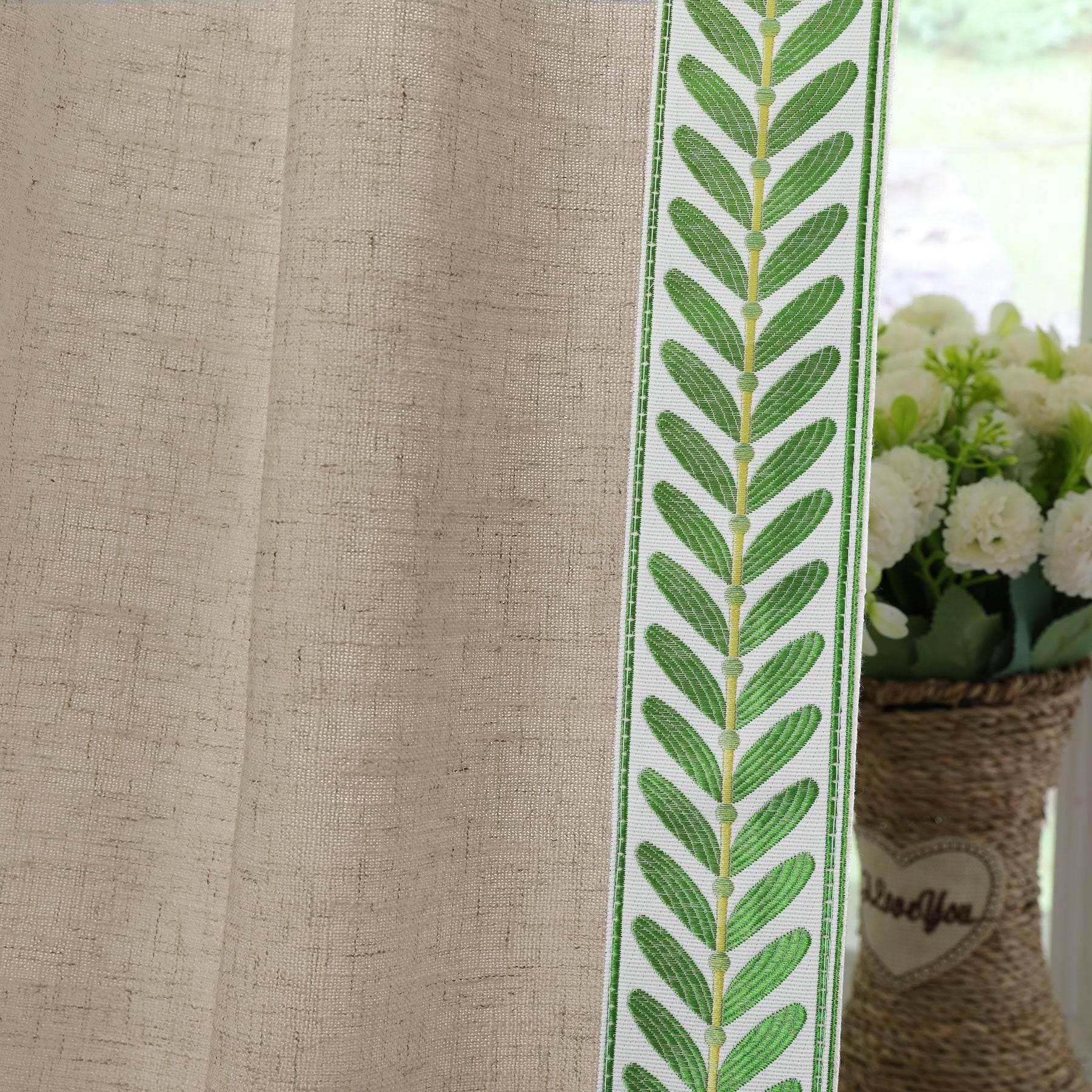 1908 Linen Blend Unlined Breathable & Natural Curtain Pinch Pleat with Trim Border - Cololeaf -- #0 Snow White