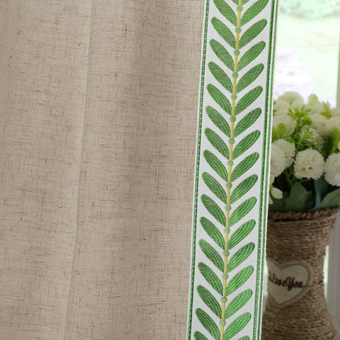 1908 Linen Blend Unlined Breathable & Natural Curtain Pinch Pleat with Trim Border - Cololeaf -- #0 Snow White