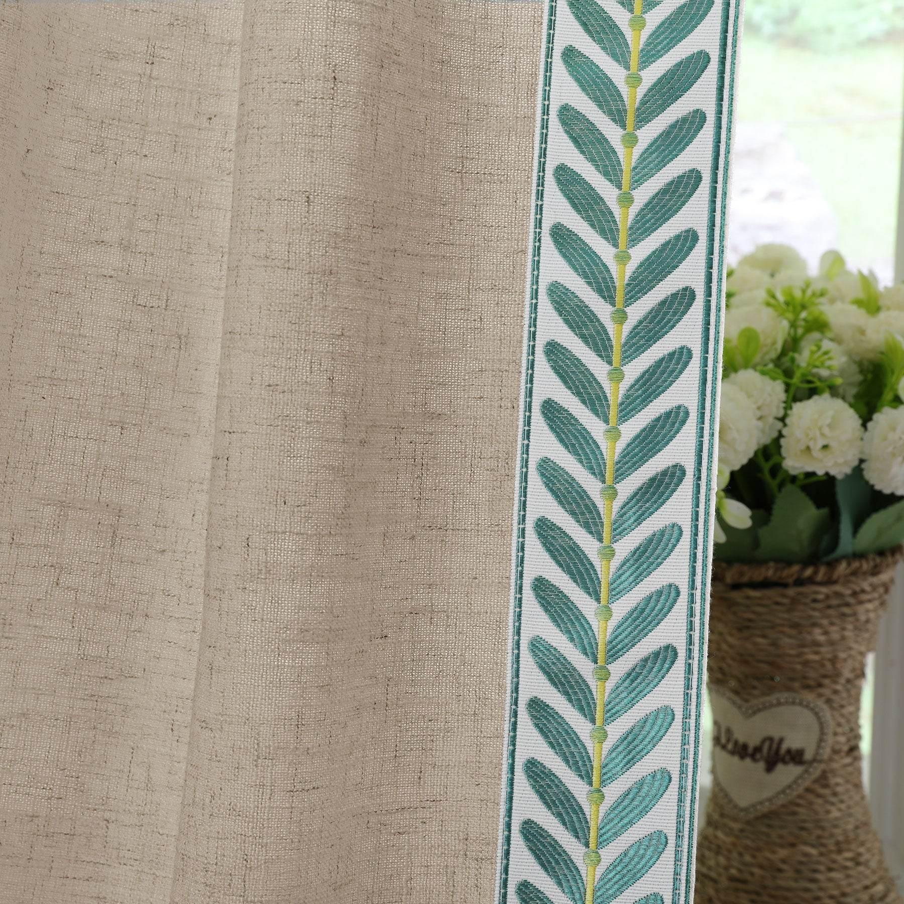 1908 Linen Blend Unlined Breathable & Natural Curtain Pinch Pleat with Trim Border - Cololeaf -- #0 Snow White
