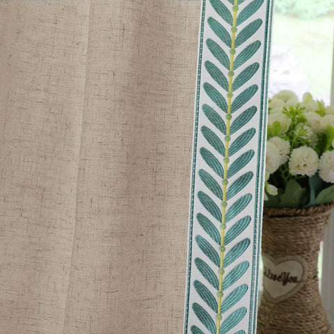 1908 Linen Blend Unlined Breathable & Natural Curtain Pinch Pleat with Trim Border - Cololeaf -- #0 Snow White