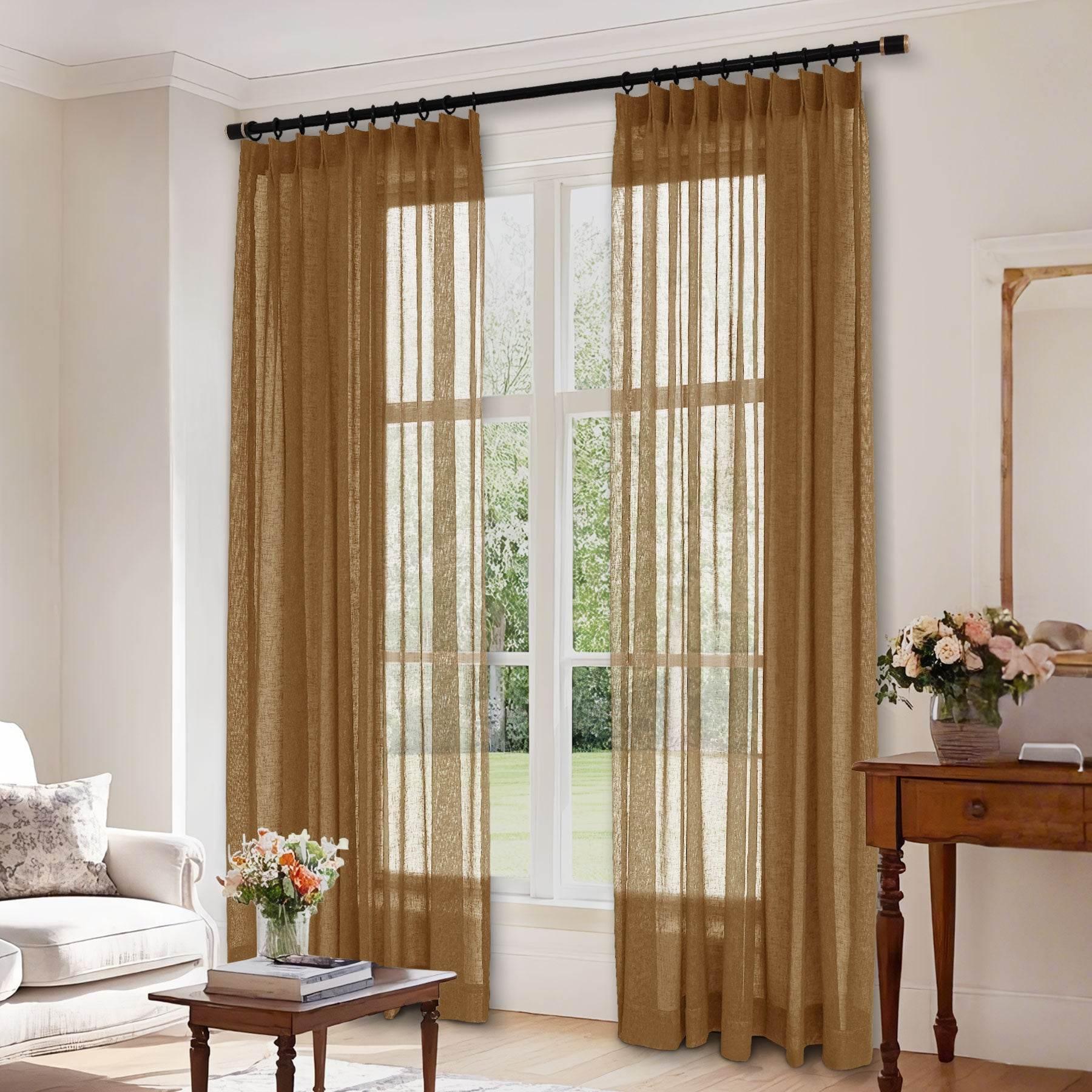 B01 Linen Textured Airy Sheer Curtain Pinch Pleat - Cololeaf -- #30 Light Grey