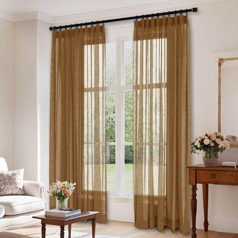 B01 Linen Textured Airy Sheer Curtain Pinch Pleat - Cololeaf -- #30 Light Grey