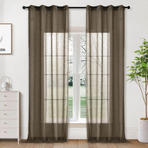 B01 Linen Textured Airy Sheer Curtain Grommet - Cololeaf -- #30 Light Grey
