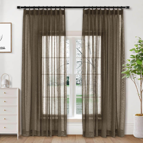 B01 Linen Textured Airy Sheer Curtain Pinch Pleat - Cololeaf -- #30 Light Grey