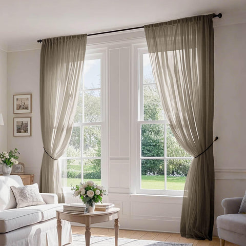 B01 Linen Textured Airy Sheer Curtain Pinch Pleat - Cololeaf -- #30 Light Grey