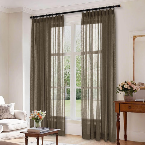 B01 Linen Textured Airy Sheer Curtain Pinch Pleat - Cololeaf -- #30 Light Grey