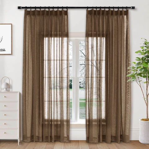 B01 Linen Textured Airy Sheer Curtain Pinch Pleat - Cololeaf -- #30 Light Grey