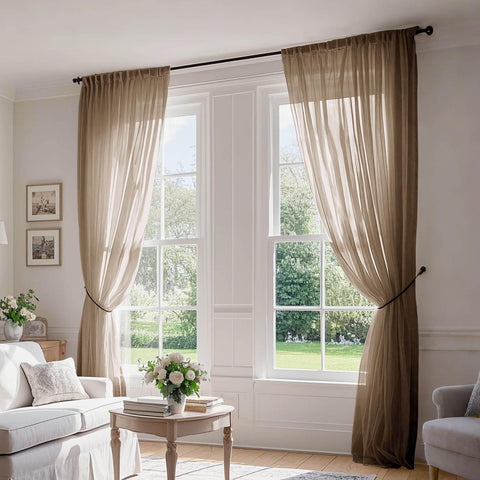 B01 Linen Textured Airy Sheer Curtain Pinch Pleat - Cololeaf -- #30 Light Grey