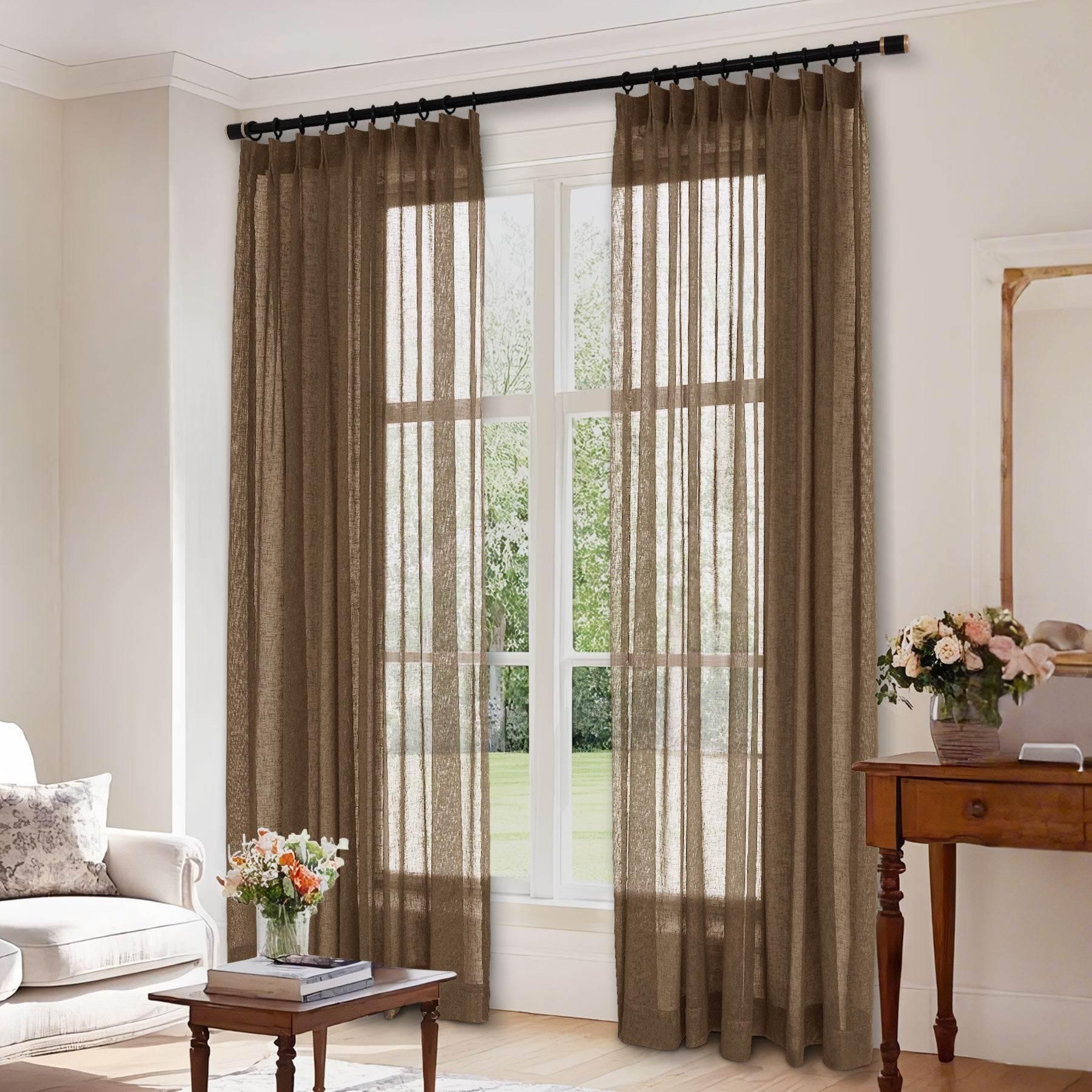 B01 Linen Textured Airy Sheer Curtain Pinch Pleat - Cololeaf -- #30 Light Grey