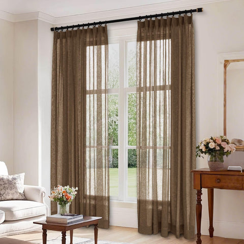 B01 Linen Textured Airy Sheer Curtain Pinch Pleat - Cololeaf -- #30 Light Grey