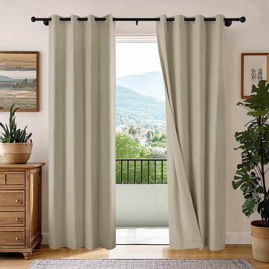 OY66 Ultra-Soft Blackout Double-Sided Lightweight Linen Curtain Grommet - Cololeaf -- #1 Greyish Beige