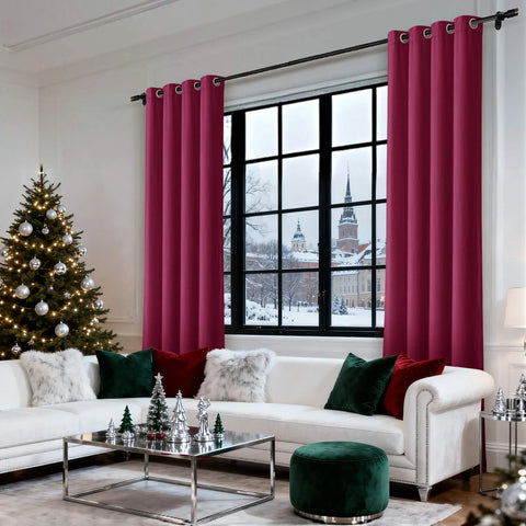 MJ11 Christmas Soft Velvet Blackout Drapes For Bedroom Living Room Holiday Decorations 1 Panel