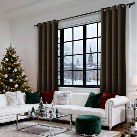 MJ11 Christmas Soft Velvet Blackout Drapes For Bedroom Living Room Holiday Decorations 1 Panel