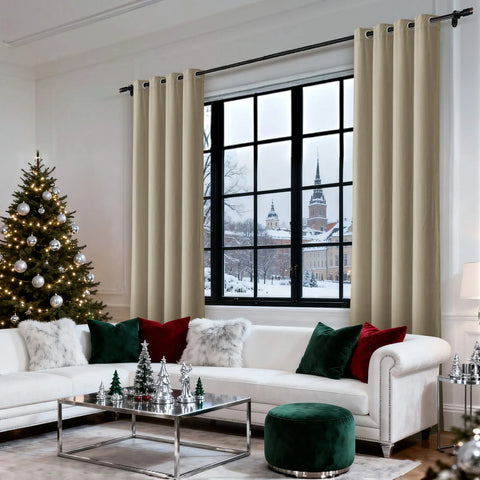 MJ11 Christmas Soft Velvet Blackout Drapes For Bedroom Living Room Holiday Decorations 1 Panel