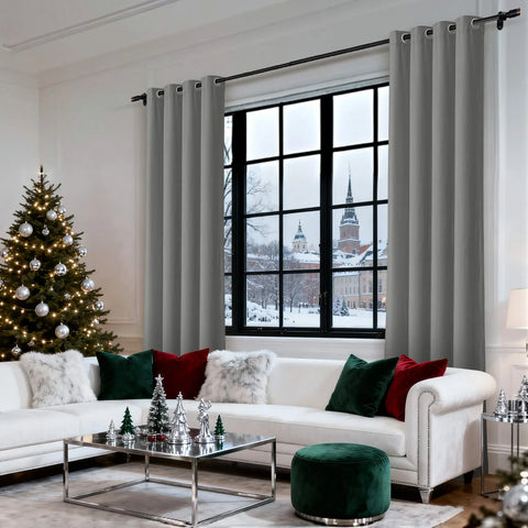 MJ11 Christmas Soft Velvet Blackout Drapes For Bedroom Living Room Holiday Decorations 1 Panel