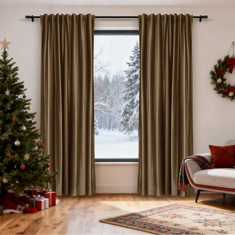 MJ11 Christmas Soft Velvet Blackout Drapes For Bedroom Living Room Holiday Decorations 1 Panel