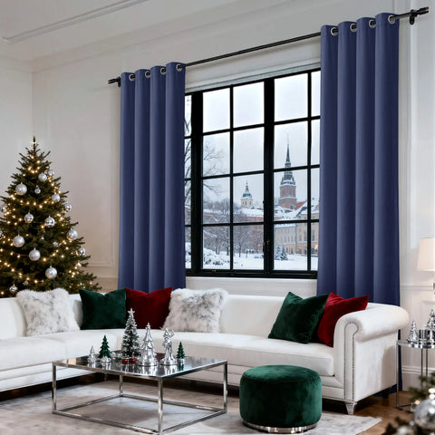 MJ11 Christmas Soft Velvet Blackout Drapes For Bedroom Living Room Holiday Decorations 1 Panel